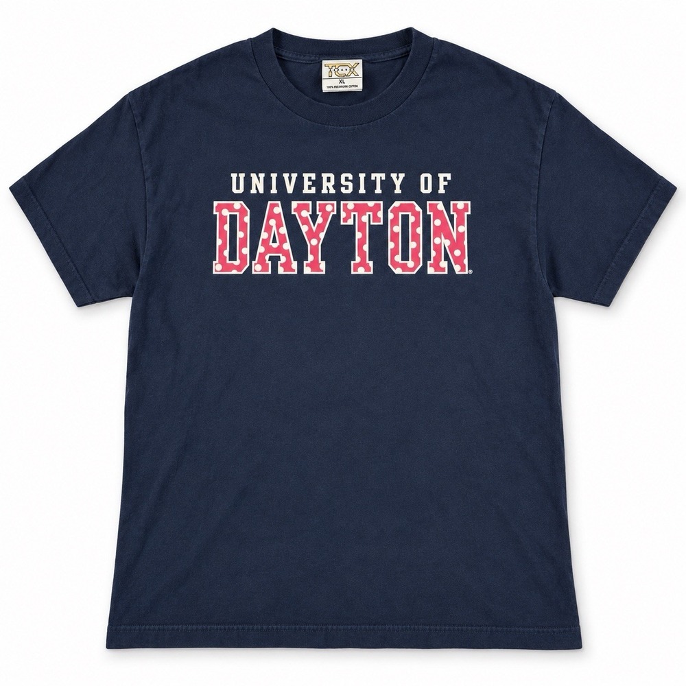 University of Dayton T-Shirt XL Navy Pink Polka Dot Flyers College Tee TCX